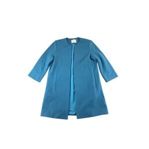 Turquoise Open Coat Rhyme and Echo Wool Viscose Pockets Size Medium 3/4 Sleeve